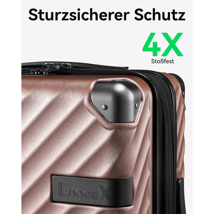 LUGGEX Carry-on Suitcase Hard Shell with Wheels - Expandable to 38L - Robust Polycarbonate for Stress-Free Travel (Rose Gold, 20/24/28)