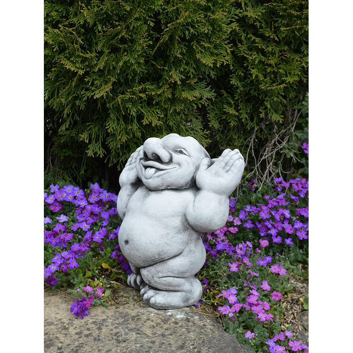gartendekoparadies.de Massive Stone Figure, Funny Troll. Hello, here I am! Height 25 cm, Grey, 6 kg, made of cast stone, frost-resistant figure for outdoor use.