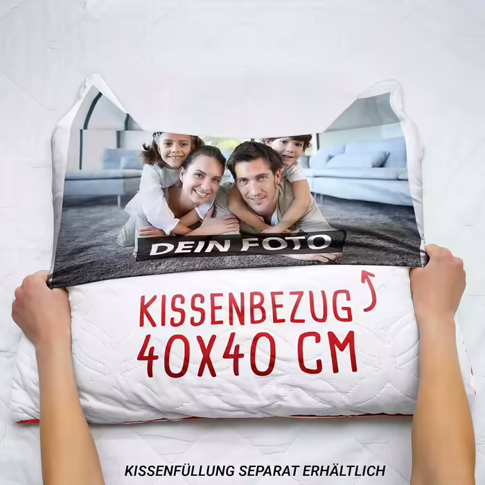 Персоналізована наволочка для фотоподушки 40x40 см з вашим фото, односторонній друк, подарунок для друзів та родини, задня сторона світло-блакитна з візерунком
