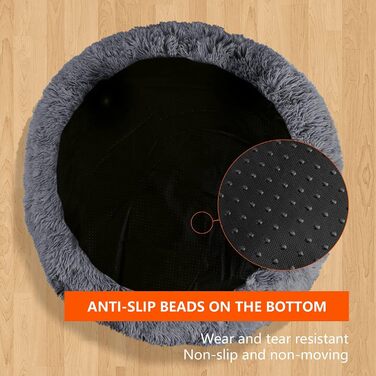 fireowl Donut Dog Bed Large Fluffy: 70cm Soothing Puppy Bed Anti-Anxiety Cat Bed - Plush Pet Bed Round Cozy Washable Gray
