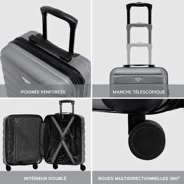 Чохол-валіза Flight Knight 56x45x25 см, жорсткий, ручна поклажа, сумісний з British Airways та Easyjet, сірий/чорний