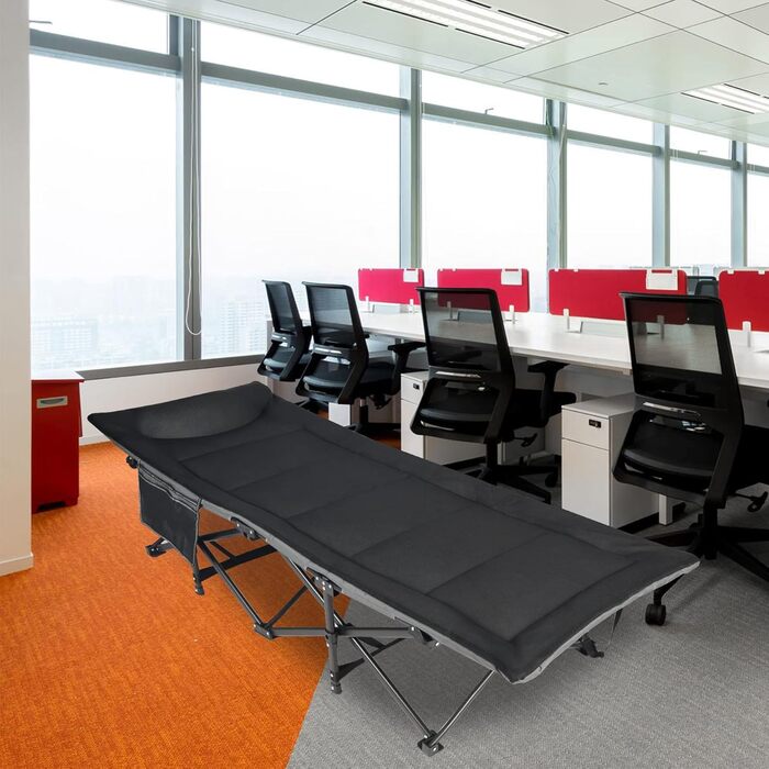 Кемпінгове ліжко REDCAMP XL з матрацом для дорослих, 226 кг, широке, розкладне, для відпочинку на природі, для гостей, для офісу, чорне