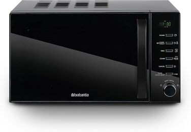 Мікрохвильова піч Brabantia з грилем, 20 літрів, 700W, окремо стояча, 13 автоматичних програм, 6 рівнів потужності, цифровий таймер, великий об'єм, чорна