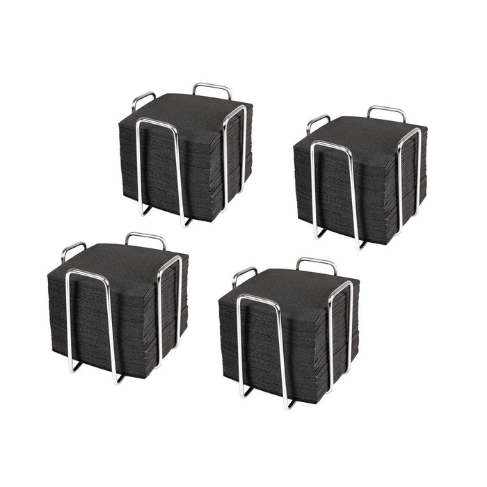 HostelNovo - Set of 4 Napkin Rings with 200 Cocktail Napkins 10x10 cm - Napkin Holders made of Robust Stainless Steel - Black Napkins, Disposable Paper
