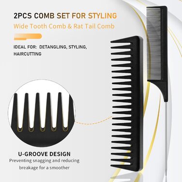 Набір гребінців для чоловічого стайлінгу DUAUI: 5 шт. для всіх типів волосся. Гребінець-щітка, гребінець для розчісування, круглий гребінець, гребінець з широкими зубцями, гребінець-хвостик. Професійні інструменти для перукарів