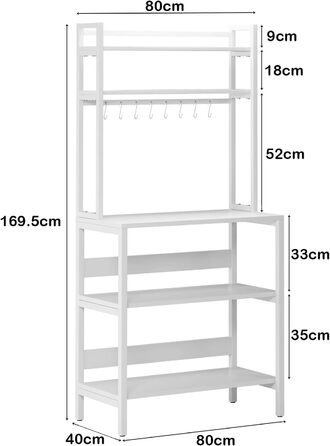Стелаж для кухні SogesHome 5-ярусний, 80x40 см, з гачками, білий