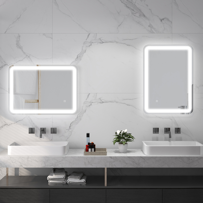 Дзеркало Kleankin Bad Spiegel LED 50 x 70 см з 3 кольорами світла та сенсорним вимикачем, IP44, автоматичне проти запотівання, функція пам'яті, скло Hartglas, срібний