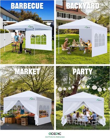 One-Touch Pop-Up Pavilion 3x3 Waterproof, Stable, Winter-Proof with Side Walls, Folding Pavilion with Thickened Tubes, for Garden, Party, Camping, Outdoor, Steel Frame, with 4 Side Walls, Dark Grey (Grey)