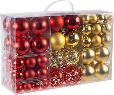 Набір прикрас на ялинку: новорічні кулі Рожево-золоті, 100 шт., різні розміри (3см, 4см, 6см), пластик