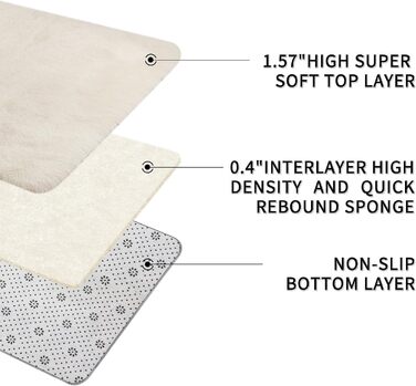 Кремовий килим Sour Lemon 60x120 см: м'який, пухнастий, для вітальні, дитячої, коридору, легко миється, антиковзаюча поверхня