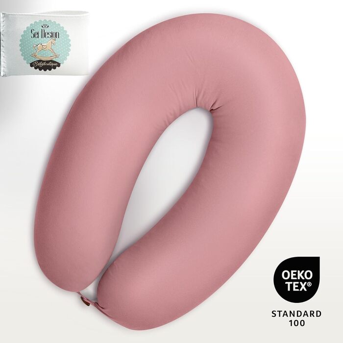 Подушка для вагітних та годування Sei Design XXL з муслінової тканини, ергономічна, для сну на боці, комфортна для дорослих, чохол з 100% органічної бавовни (джерсі, пастельно-рожевий, 190x30 см)