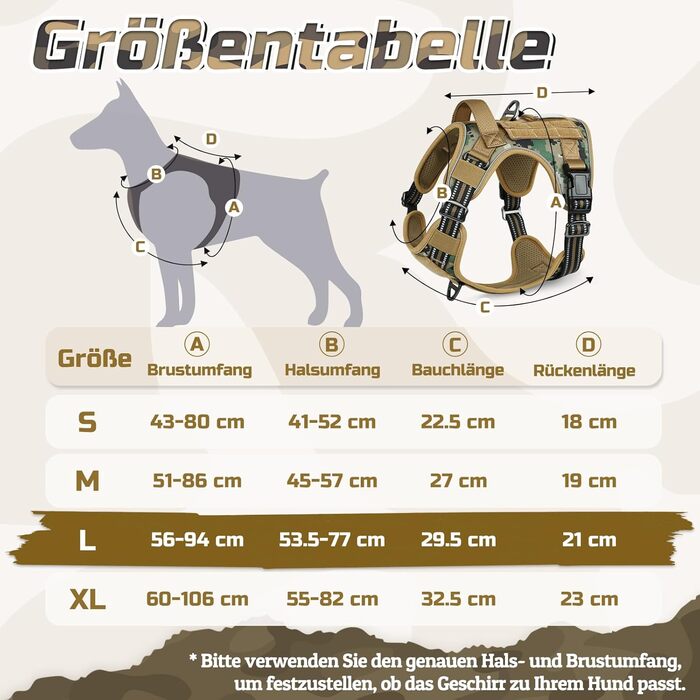 Нагрудник для собак Rabbitgoo середнього розміру, анти-тяга, регульований, з ручкою, міцний, зносостійкий, тактичний, з металевими пряжками, для прогулянок (M, L), камуфляжний коричневий