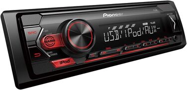 Автомагнітола Pioneer MVH-S120UI 1-DIN з RDS, USB, AUX, підтримкою Android та iPhone, чорна/червона