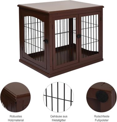 Клітка для собак PawHut: міцна будка з 2 входами, замок, для маленьких собак, коричнева, 58,5 x 81 x 66 см
