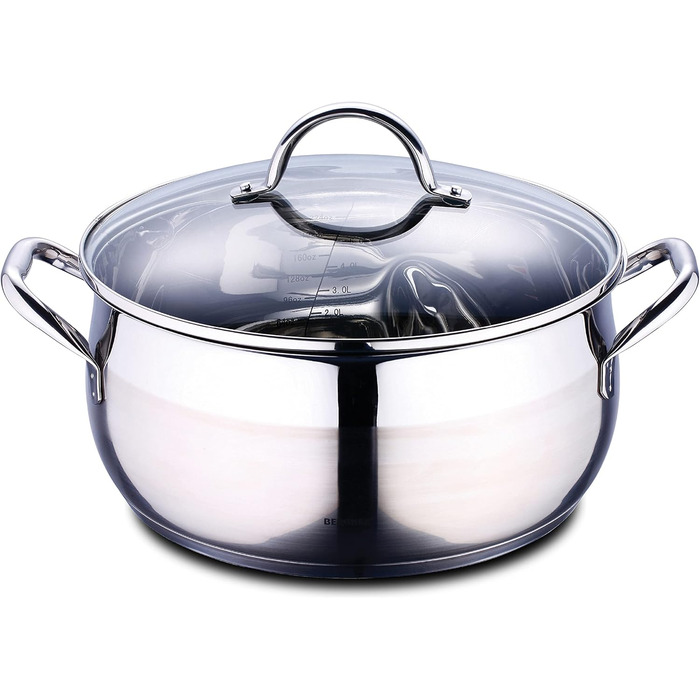 Каструля BERGNER Gourmet 8 л з кришкою, нержавіюча сталь, для всіх типів плит, ергономічні ручки