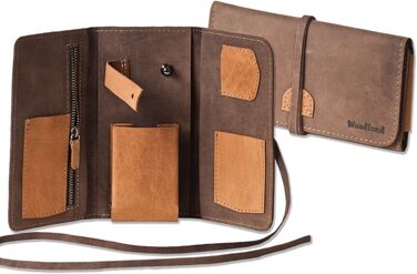 Woodland Tobacco Pipe and Accessories Case made from soft, natural unfinished buffalo leather in a taupe/dark brown-cognac combination