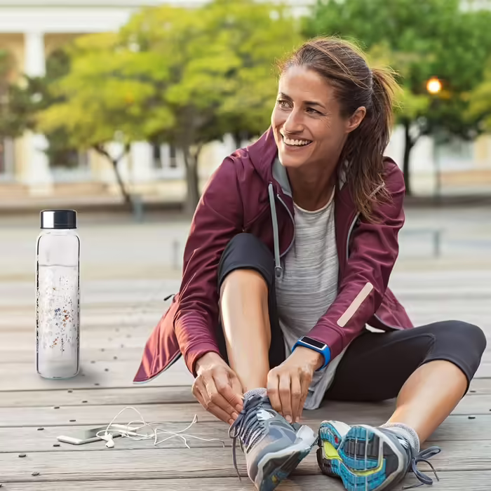 Glass Drinking Bottle, Sport Borosilicate Glass Water Bottle with Neoprene Sleeve with Leak-Proof Stainless Steel Lid 500 ml / 1000 ml / 1 Liter