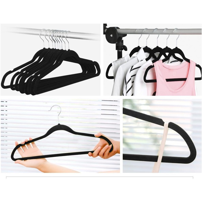 Yaheetech Velvet Clothes Hangers, Wardrobe Hangers, 100 Pack Suit Hangers, Non-Slip Surface, Laundry Hangers with 360° Swivel Hook, Black