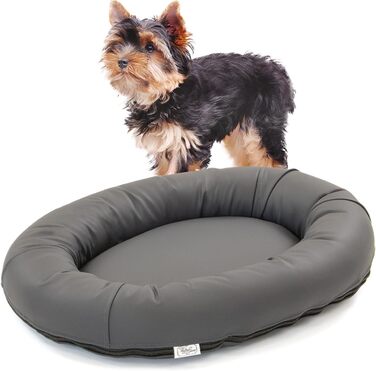 Wallace & Jones | Преміум собаче ліжко Болтон, диван для собак 63x50 см, штучна шкіра, для маленьких собак, прихований блискавка, миється, нековзне, темно-сірий 63 x 50 см, темно-сірий