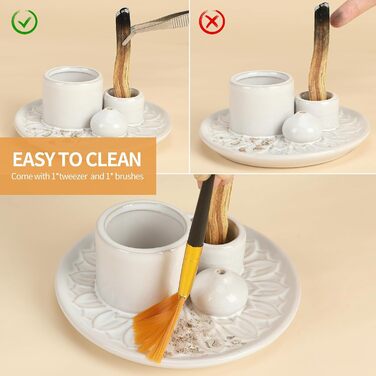 Palo Santo Incense Holder, Handmade Ceramic Incense Burner for Palo Santo Sticks, Sage Holder for Burning, Ash Catcher Tray for Meditation, Yoga Room, White