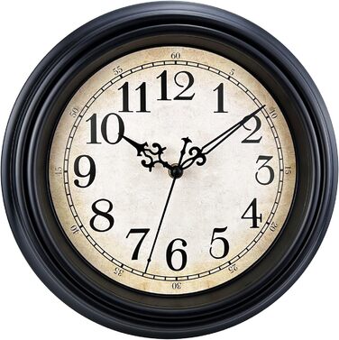 Plumeet Extra Large Classic Wall Clock - Quiet - Wall Clock without Ticking Sounds for Living Room - Bedroom - Battery Operated (Arabic Numerals) (40.6cm, Black)