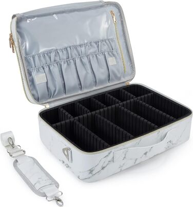 Cosmetic Bag Large Travel Make up Bag Toiletry Bag Cosmetic Suitcase Wash Bag Makeup Bag Beauty Case Travel Luggage, (Marble)