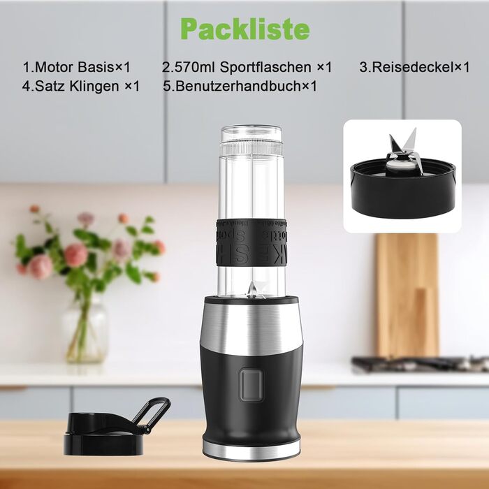 500W Stainless Steel Portable Blender - Smoothie & Shake Maker with BPA-Free Tritan Bottles