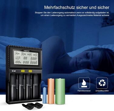 Зарядний пристрій для акумуляторів 18650 з 4 слотами, LCD-дисплеєм, для Li-Ion, LiFePO4, NI-MH, NI-Cd, AA, AAA, C, 18350, 18500, 18700, 20700, 21700, 26650, RCR123