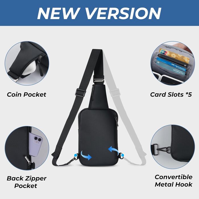 Сумка на груди Broadream: водонепроникна нагрудна сумка, чорна - для чоловіків та жінок, RFID-захист, для спорту та туризму