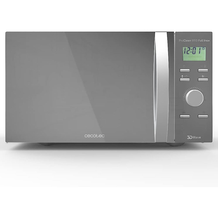 Мікрохвильова піч Cecotec Pro Clean 6110: 23 л, 800 Вт, гриль 1000 Вт, LED, нержавіюча сталь, чорно-сріблястий колір