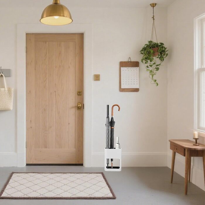 Підставка для парасольки з знімною підставкою для збору води, 22 x 9 x 28 см, 4 слоти, для дому, інтер'єру, в коридор (білий)