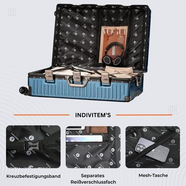 Валіза It'Go Aluiniu Rahen Koffer: велика, жорстка, на 4 колесах, для подорожей (блакитна, L)