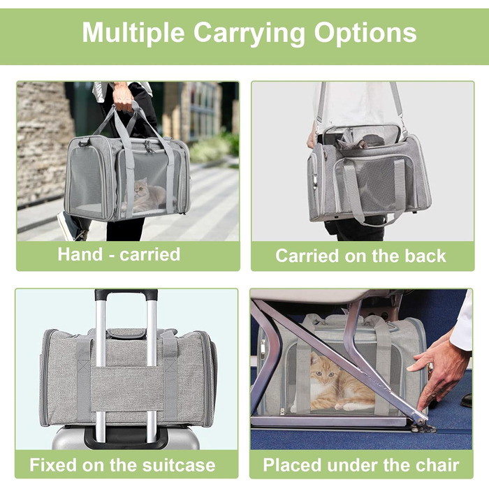 Транспортна сумка для тварин: складана переноска для кота та собаки, сірого кольору. Легка переноска з регульованим плечовим ременем, дихаюча переноска для подорожей та авто.