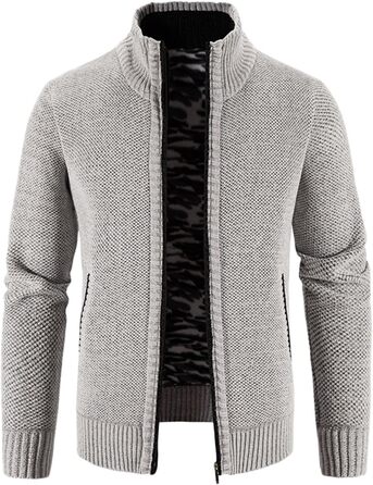 Чоловіча флісова куртка-кардиган на блискавці, теплый вязаний жакет для активного відпочинку та повсякденного носіння, сірий колір