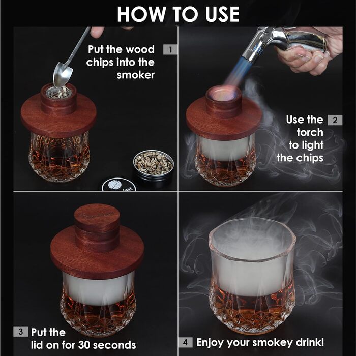 Набір для копчення віскі та коктейлів Smokeologist: 8 натуральних ароматизаторів, преміум-запальничка, подарункова коробка