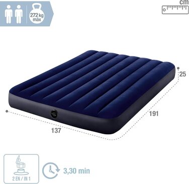 Надувний матрац Intex Classic Downy Blue Dura-Beam Twin, 191 x 99 x 25 см