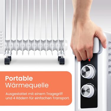 Pro Breeze 2500W Oil Radiator with 11 Heating Ribs, Electric Heater, 24h Timer, Energy-Saving Oil Radiator, 3 Heating Levels, Adjustable Thermostat & Safety Shut-Off Function White