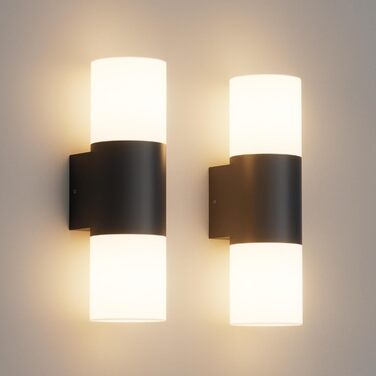 Klighten Wall Lights E27 Indoor/Outdoor 2-Light, Up and Down Outdoor Lamp, Outdoor Fixture, IP54 Outdoor Lamp, Aluminum Modern Outdoor Wall Light, Wall Lamp for Entrance Terrace, without Bulb (Black, without Motion Sensor - 2 Pieces)