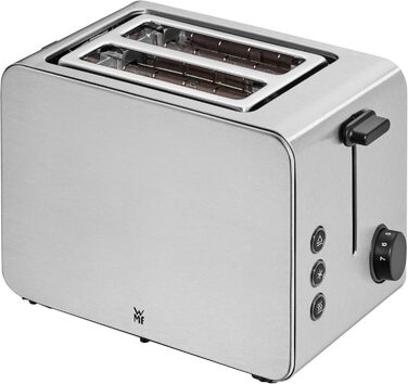 WMF Stelio 2-Slice Stainless Steel Toaster, Double-Slot Toaster with Bread Roll Attachment, Bagel Function, 7 Browning Levels, 900 W, Matte Stainless Steel Toaster