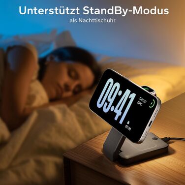 Сумка-органайзер для Apple Watch та iPhone з MagSafe, чорна: зарядка 3-в-1 для iPhone 17, 16, 15, 14, 13, 12 Pro Max