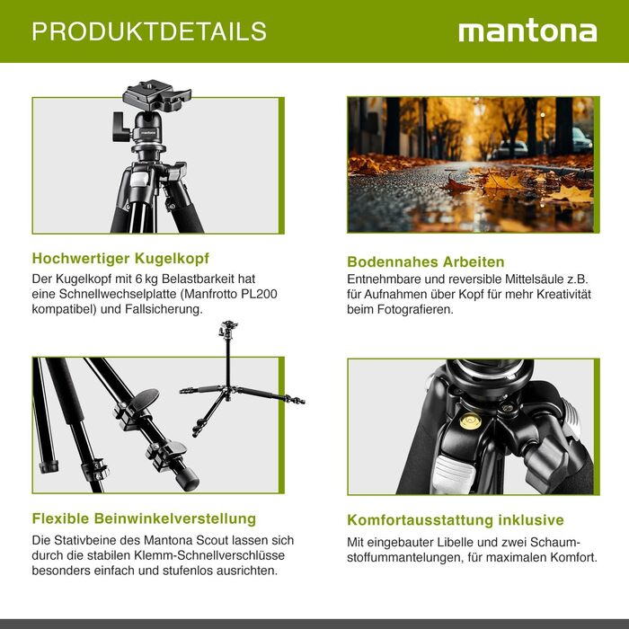 Штатив Mantona Basic Scout: алюміній, кульковий супорт, 144 см, до 5 кг