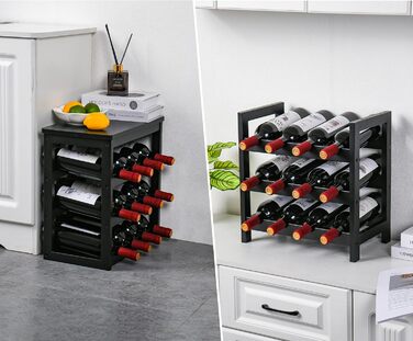 Wine Rack for 24 Bottles, Bottle Rack with 6 Tiers, Bamboo Wine Stand for Cellar, Bar and Kitchen, Living Room, Bottle Rack 41 x 24 x 81 cm, Black
