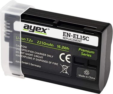 Зарядний пристрій Ayex USB для акумуляторів Nikon EN-EL15 (2250 mAh) з LCD-дисплеєм, сумісний з Nikon Z7 II, Z6 II, Z5, D850, D780, D750, D600