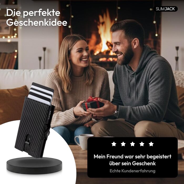 Slimjack Smart Wallet: RFID захист, алюмінієвий картхолдер для чоловіків (Carbon). Гаманець для карт та монет