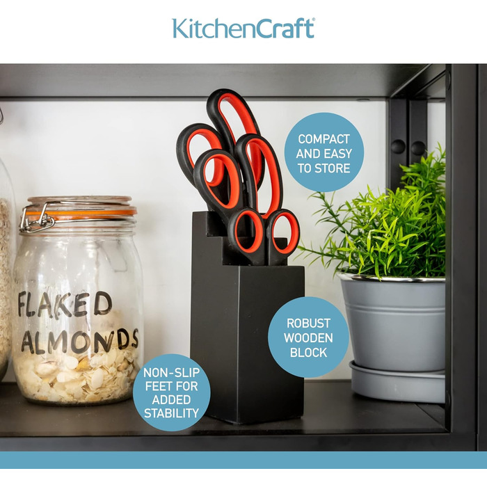 Набір кухонних ножиць KitchenCraft з підставкою, багатофункціональні ножиці, 4 предмети, чорний