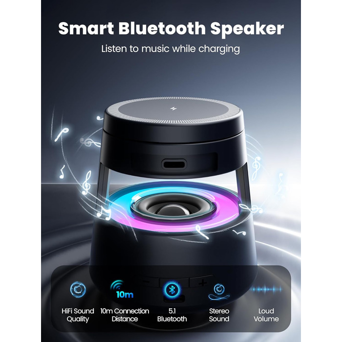 Bluetooth-динамик NEUTYPECHIC 5-в-1 зі зарядкою, лампою, тримачем та нічником