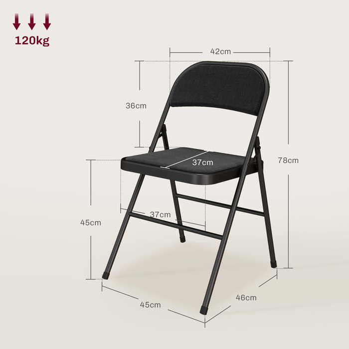 HOMCOM 4-Piece Folding Chair Set, Portable Office Chair with Cushion, Linen-Look, Steel Legs, Folding Chair for Office Reception Waiting Room, Black | Aosom