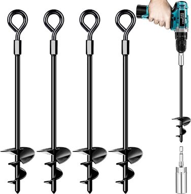 Trampoline Ground Anchor Set of 4, Heavy-Duty Trampoline Anchor Kit for Tents, Swings, Awnings, Metal Trampoline Anchor Kit for Strong Winds