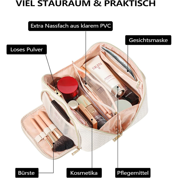 Косметичка для макіяжу велика водонепроникна з PU-шкіри, для подорожей, чорна вінтажна