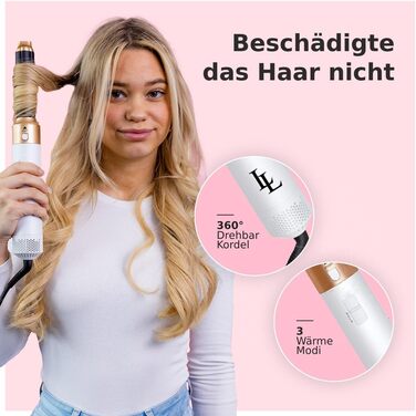 Набір для укладки волосся 5 в 1 Warmluftbürste Set: фен-щітка, плойка для локонів, 3 температурні режими, Auto-Wrap, негативні іони, 1000 Вт, захист від пошкодження